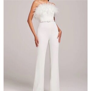 NADINE MERABI Colette White Feather Jumpsuit XS/2